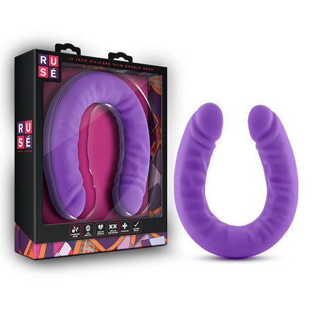 Ruse Realistic 18 in. Silicone Slim Double Dong Dual Ended Dildo Purple-0